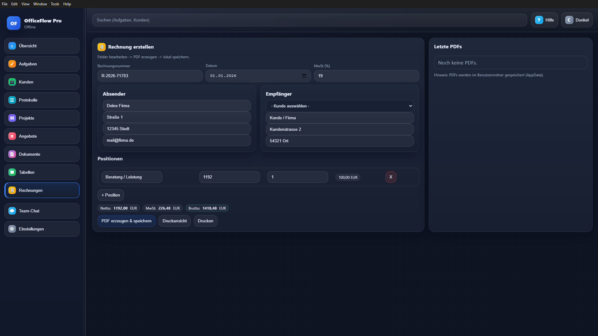 Rechnungen Dark Theme